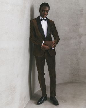 Brown Velvet Tuxedo with Black Satin Lapels