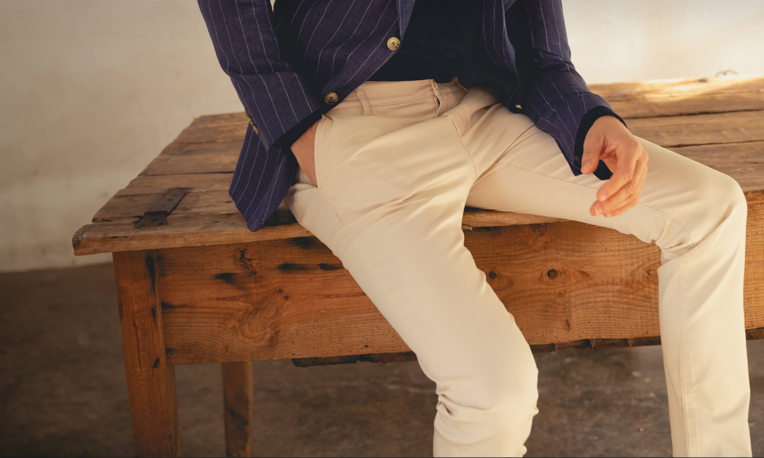 Beige men's chino pants