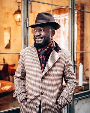 Elegant look in a checked overcoat