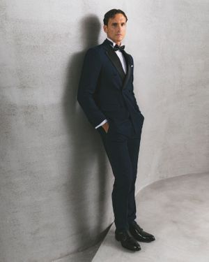 Navy Blue Tuxedo with Black Satin Lapels