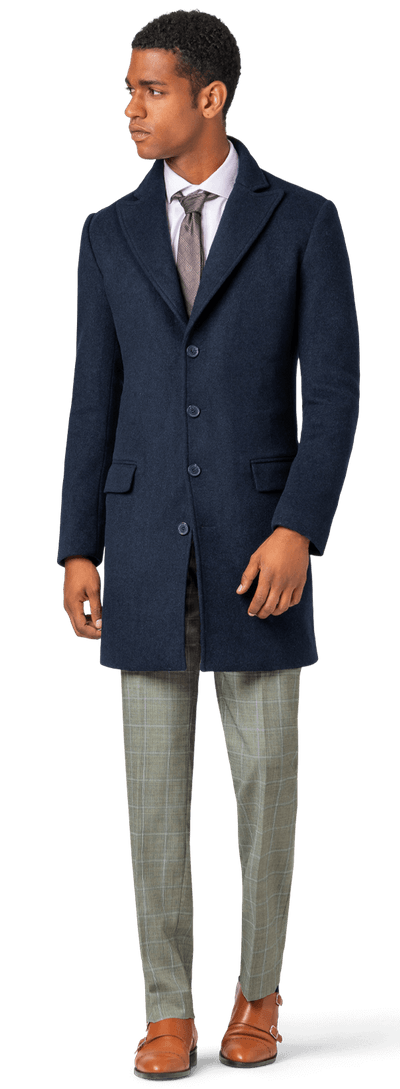 Deep blue melange Overcoat with peak lapels