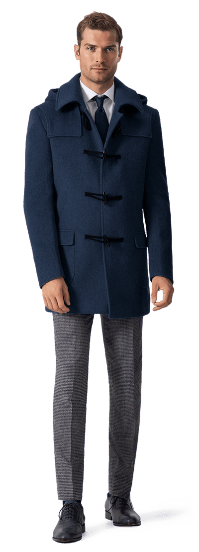Faded blue melange Duffle coat with wide lapels