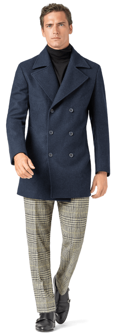 Navy Blue Pea Coat with wide lapels