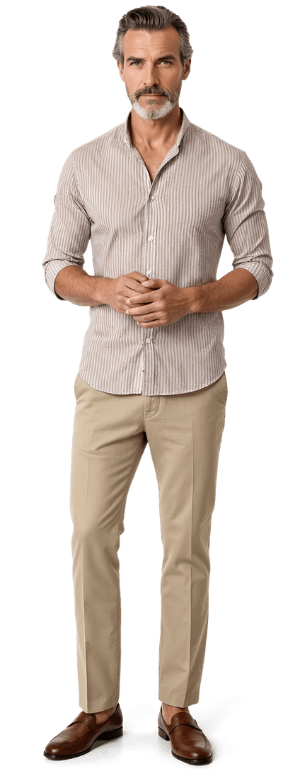 Terracotta banker stripes poplin grandad collar Shirt