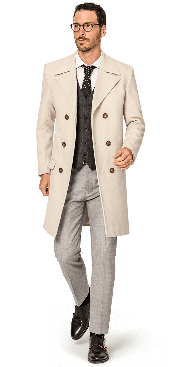 Men's white double breasted overcoat 