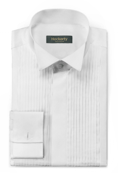White french cuff poplin wing tip pleated Black Tie Shirt with hidden buttons