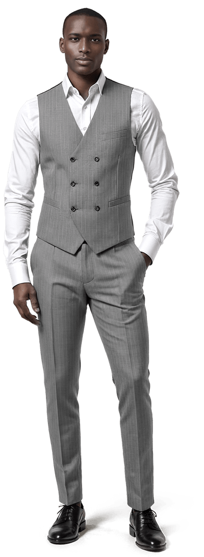 Mid gray pinstripe stretch wedding double breasted Waistcoat