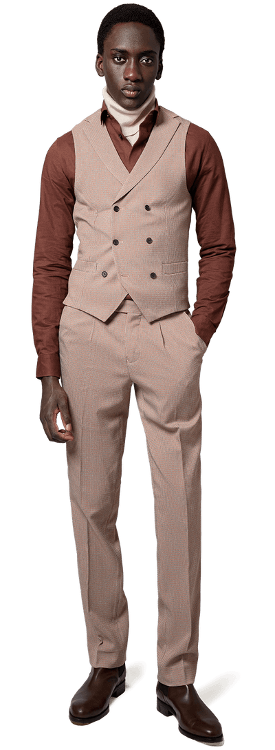 Reddish brown houndstooth wrinkle-free stretch groom lapeled double-breasted Waistcoat