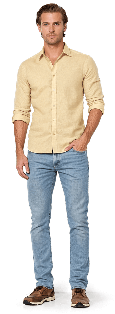 Light yellow linen-cotton tailored stretch Shirt