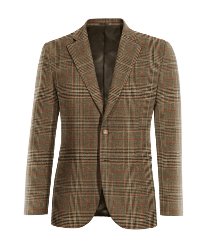 Brown prince of wales tweed wide lapel Jacket